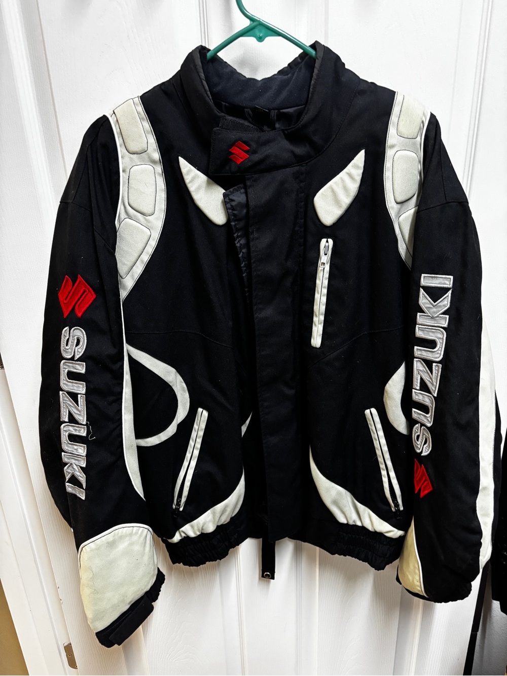 Vintage Suzuki XL Padded Motorcycle Riding Jacket Black Silver